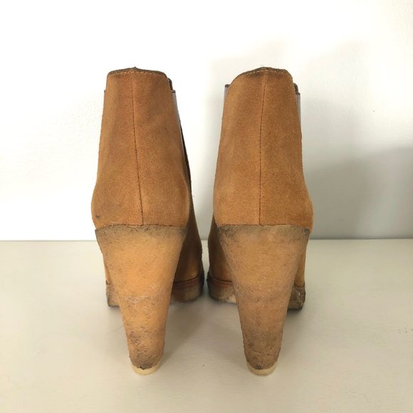 Belle by Sigerson Morrison Tan Suede Ankle Booties Platform Chelsea Boots 35 5 - Picture 4 of 6